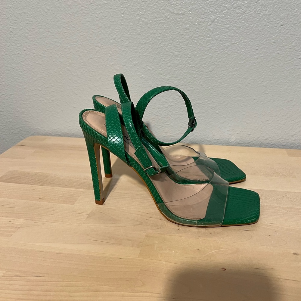 Steve Madden Jessenia Green Acrylic Snakeskin Stiletto Sandals - Picture 11 of 11